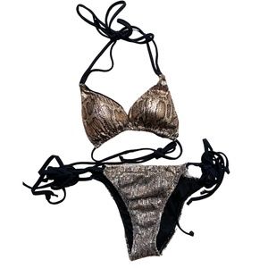 PrettyLittleThing Women’s 2-Piece Brown Snake Print Bikini Set [US 2/4]